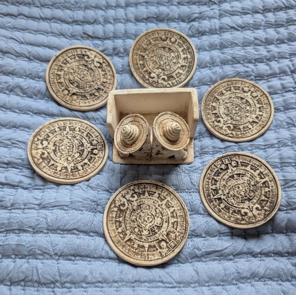 Vintage Aztec Rustic Stone Coasters - Picture 3 of 5